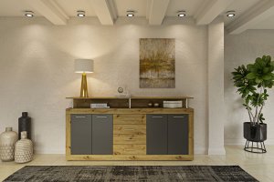 PRAGUE komoda, dub artisan-antracit