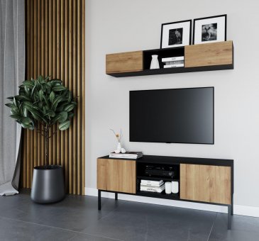 LANZZI TV stolk, ierny mat-dub artisan